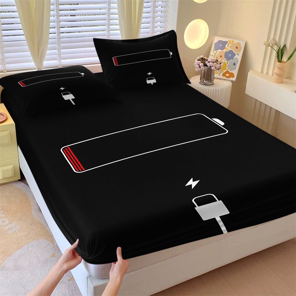 Bed Sheet Microfiber - 미니멀리스트 배터리 부족 경고 프린트 침구