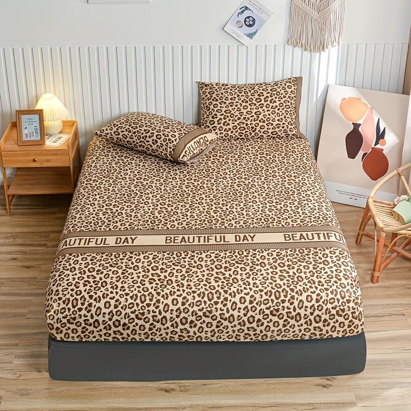 Bed Sheet Microfiber - 빈티지 레오파드 프린트 피티드 시트 세트