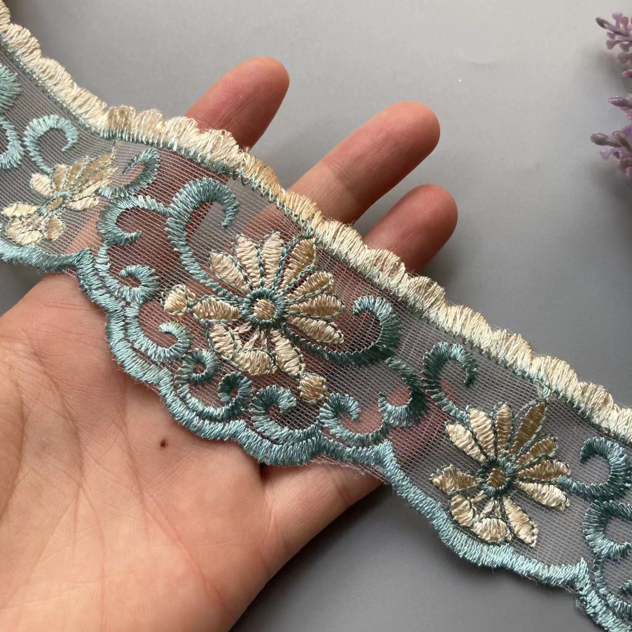 2 야드 녹색 5.5cm 메쉬 수 놓은 레이스 트림 소 - Home.Textiles Cushion 리뷰 및 가격