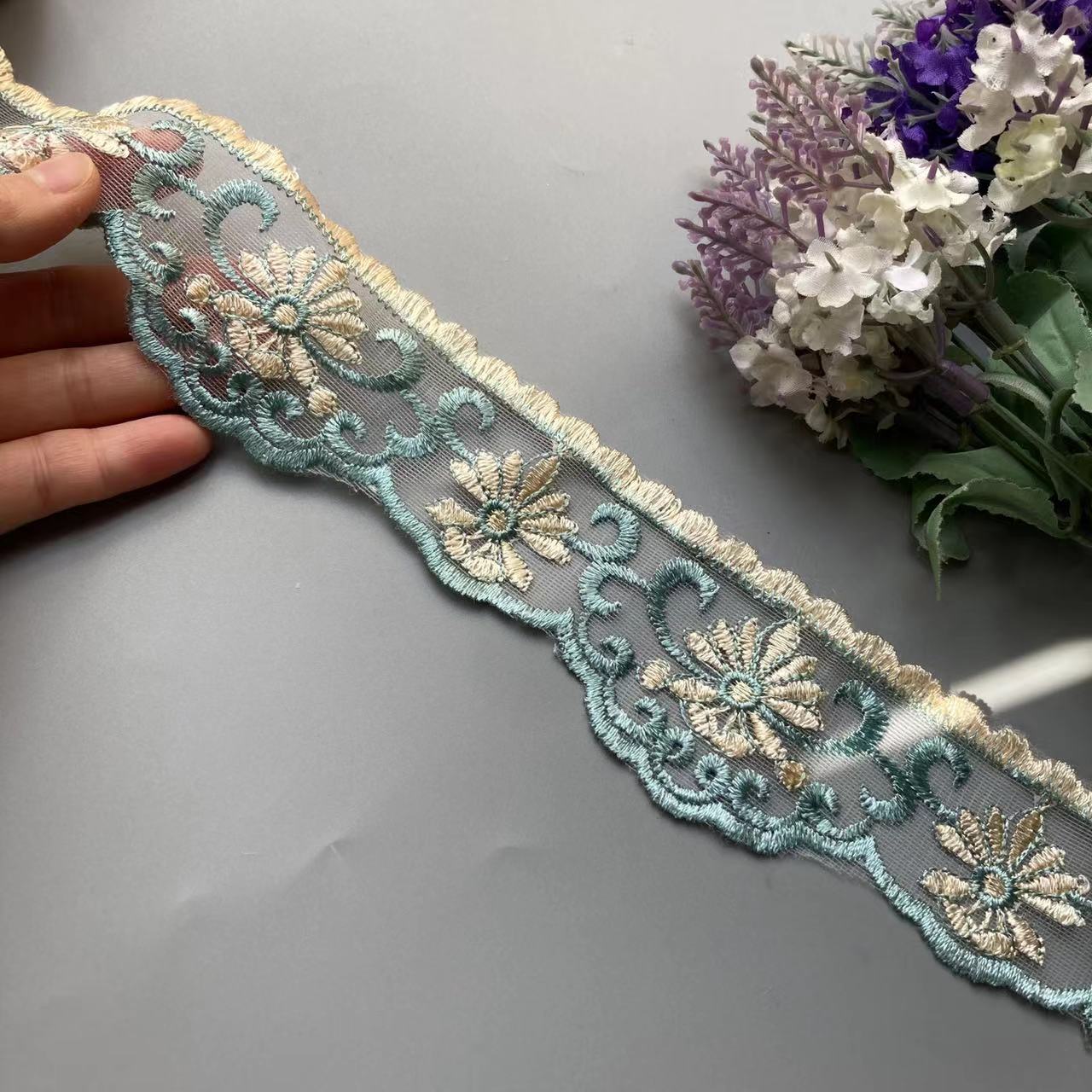 2 야드 녹색 5.5cm 메쉬 수 놓은 레이스 트림 소 - Home.Textiles Cushion 리뷰 및 가격