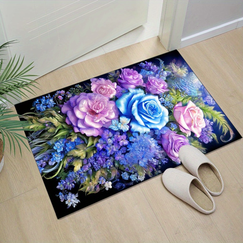 파란색과 보라색 장미가 있는 꽃무늬 러그는 거실의 우아 - Your Home Textiles 리뷰 및 가격